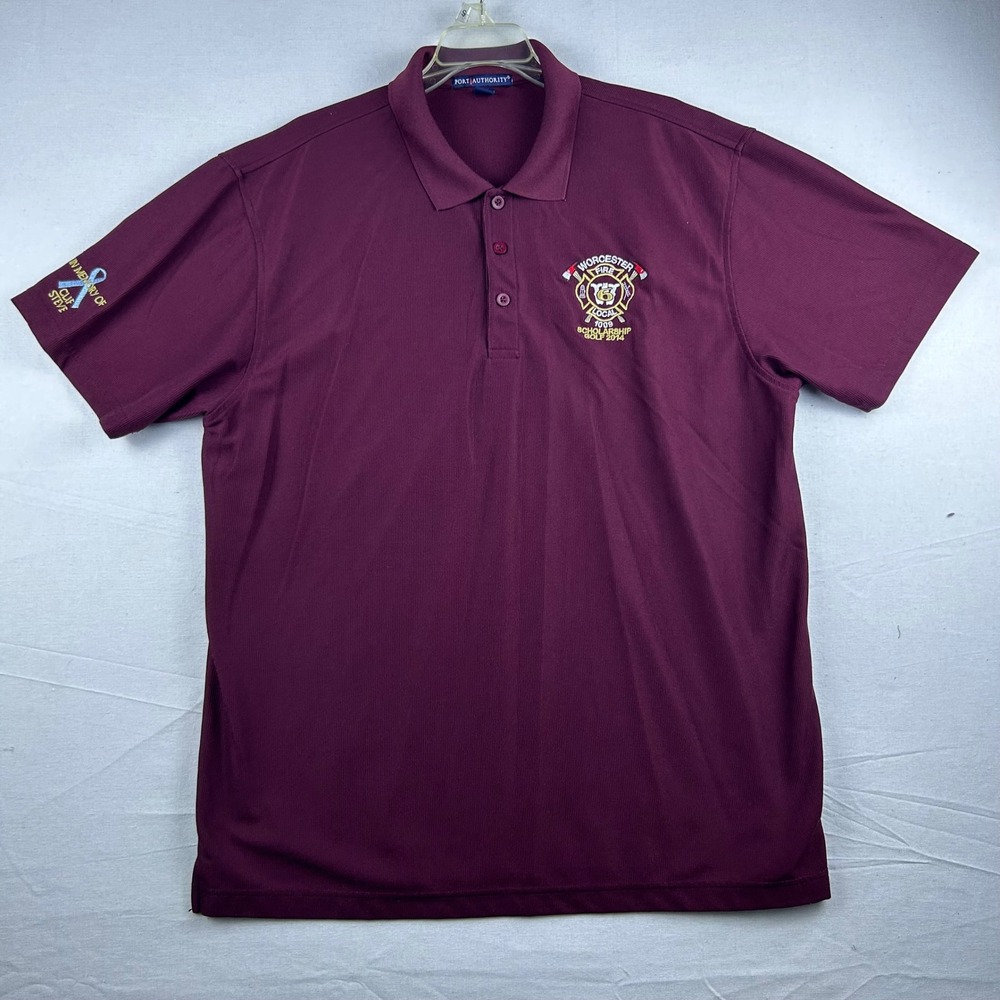 Port Authority Mens XL Burgundy Worcester Fire Local 1009 Golf Polo Shirt 2014